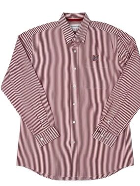Cutter & Buck Men's Nebraska Huskers Red & White Striped Button-Down Shirt Sz L